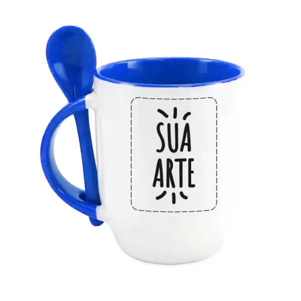 Caneca Alça Colorida Com Colher Azul 325ml