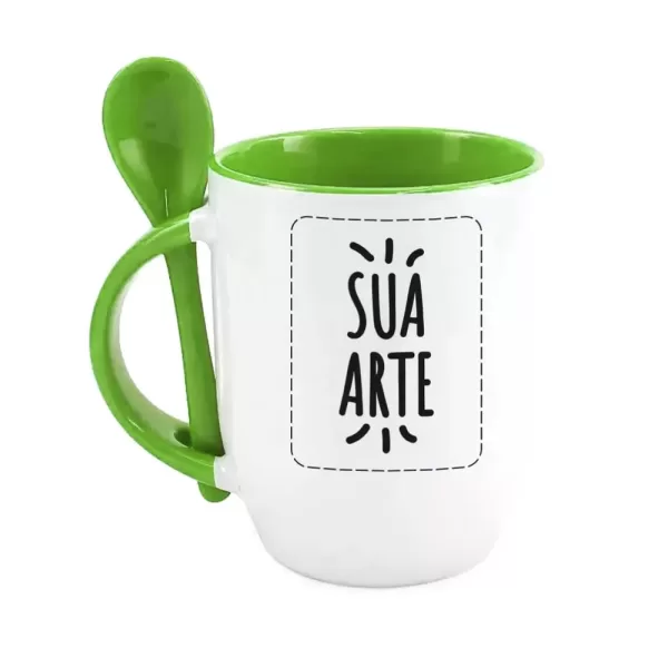 Caneca Alça Colorida Com Colher Verde 325ml