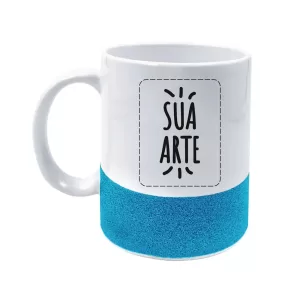 Caneca Com Base Glitter Azul 325ml