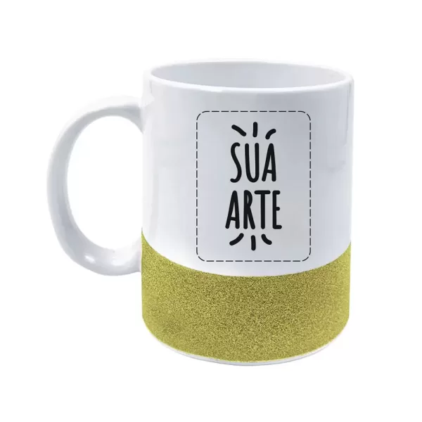 Caneca Com Base Glitter Dourada 325ml