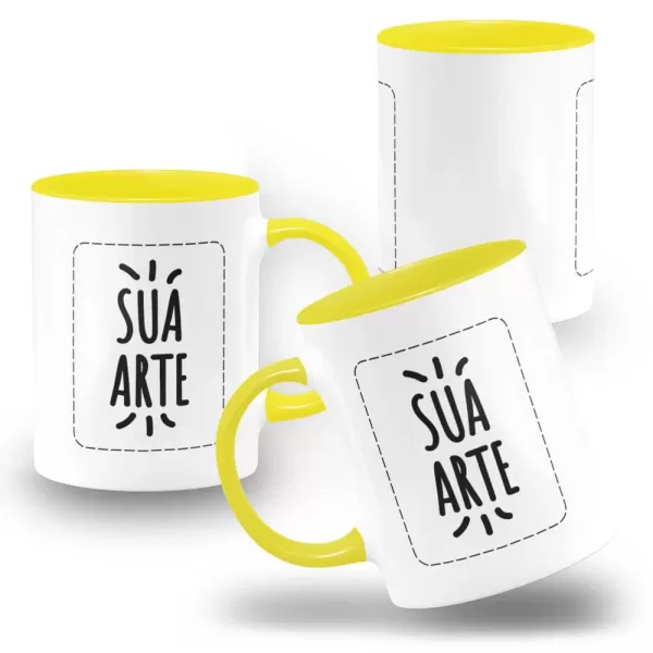 Caneca Personalizada Alça E Interno Amarelo 325ml