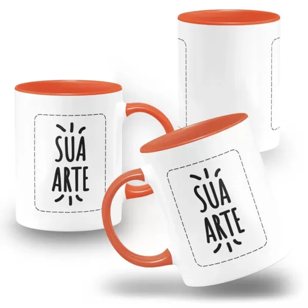 Caneca Personalizada Alça e Interno Laranja 325ml